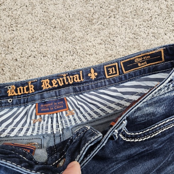 Rock Revival Nancy Boot Cut Mid Rise Jeans Womens 28 Denim Distressed 32x32 - Picture 11 of 13